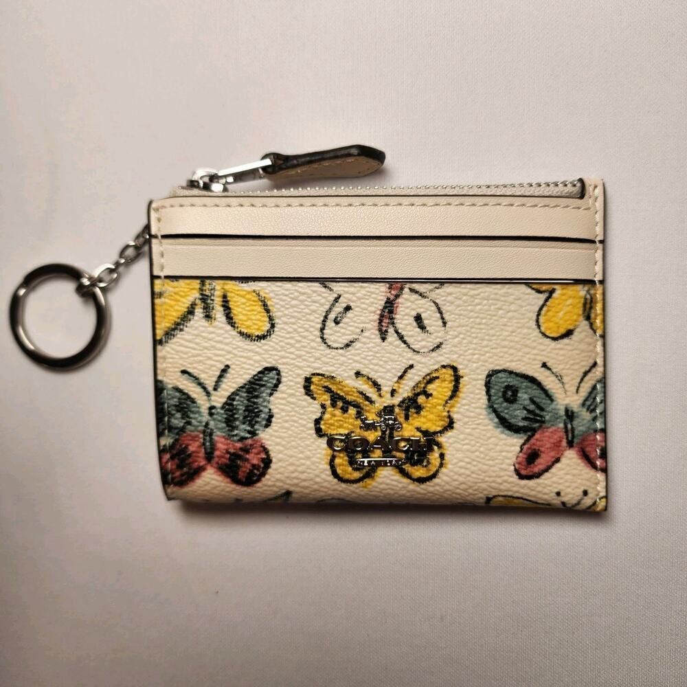 NWT COACH CAR22 Mini Skinny Id Case With Butterfly Print v2